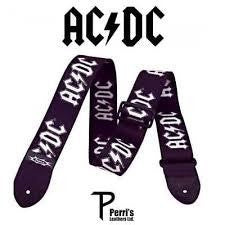 PERRIS 1034 AC/DC POLYESTER GUITAR STRAP - BLACK + WHITE LOGO