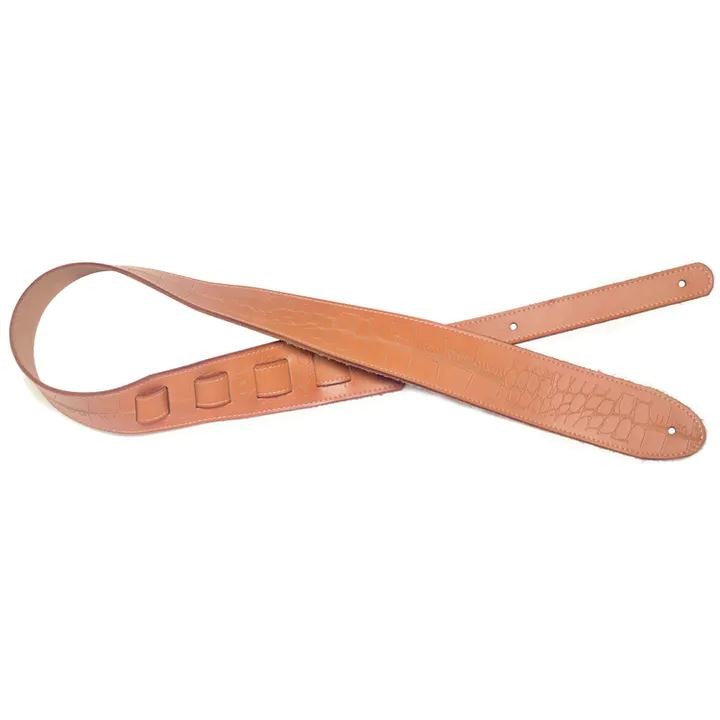 Stagg Leather Guitar Strap with Pressed Crocodile Pattern - Brown