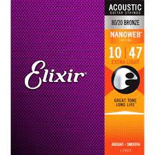 Elixir 80/20 Bronze Nanoweb 10|47 Acoustic Guitar Strings