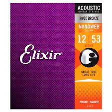 Elixir 80/20 Bronze Nanoweb 12|53 Acoustic Guitar Strings