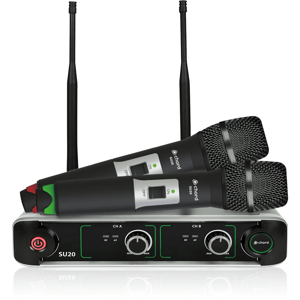 CHORD SU20 Dual UHF Wireless Handheld Microphone System RED & GREEN