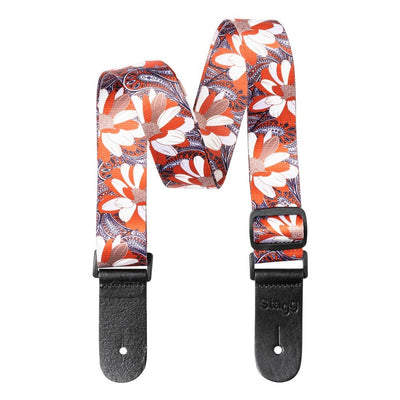 Stagg STE UKEFLOW ORA Terylene Uke Ukulele Strap w/ Orange and White Flower Pattern