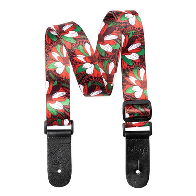 Stagg STE UKEFLOW RED Terylene Uke Ukulele Strap w/ Red and Green Flower Pattern